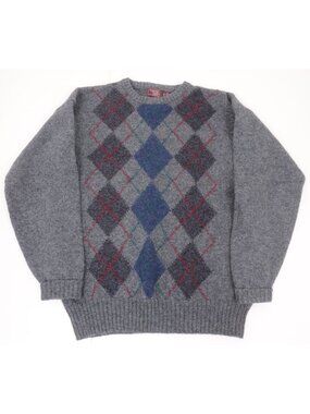 VTG 90’s Cambridge Classics Men XL 100% Shetland‎ Wool Argyle Front Grey Sweater